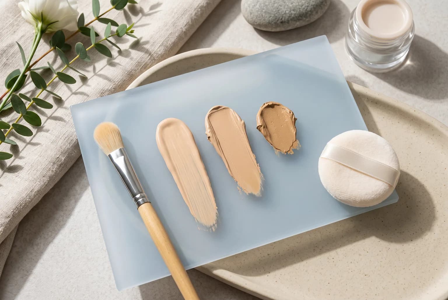 Three concealer texture swatches showing liquid, stick, and cream formats