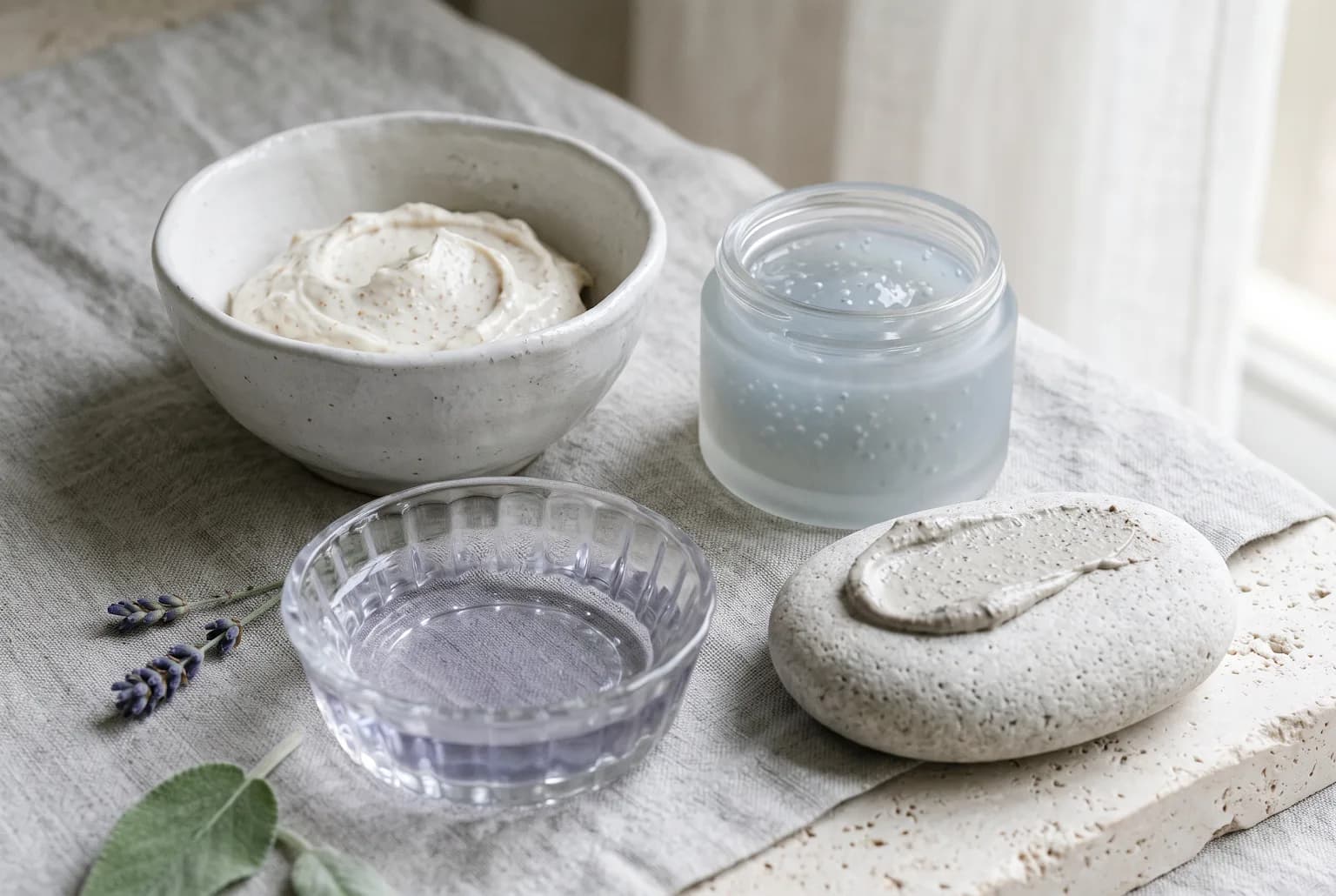 Konjac sponge and superfine cellulose cloth on tile