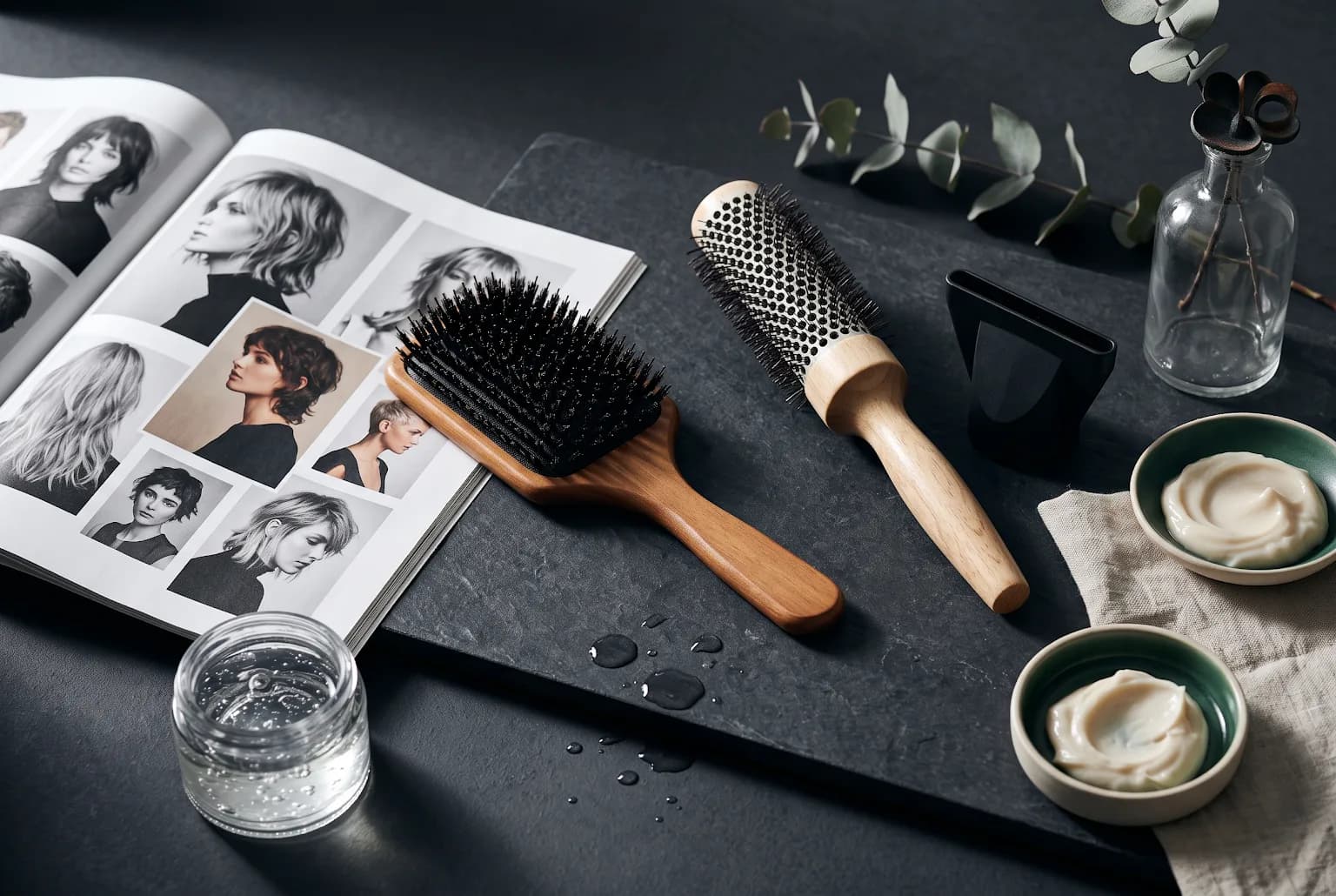Hair tools and haircut photo tear sheet for translating shape to style