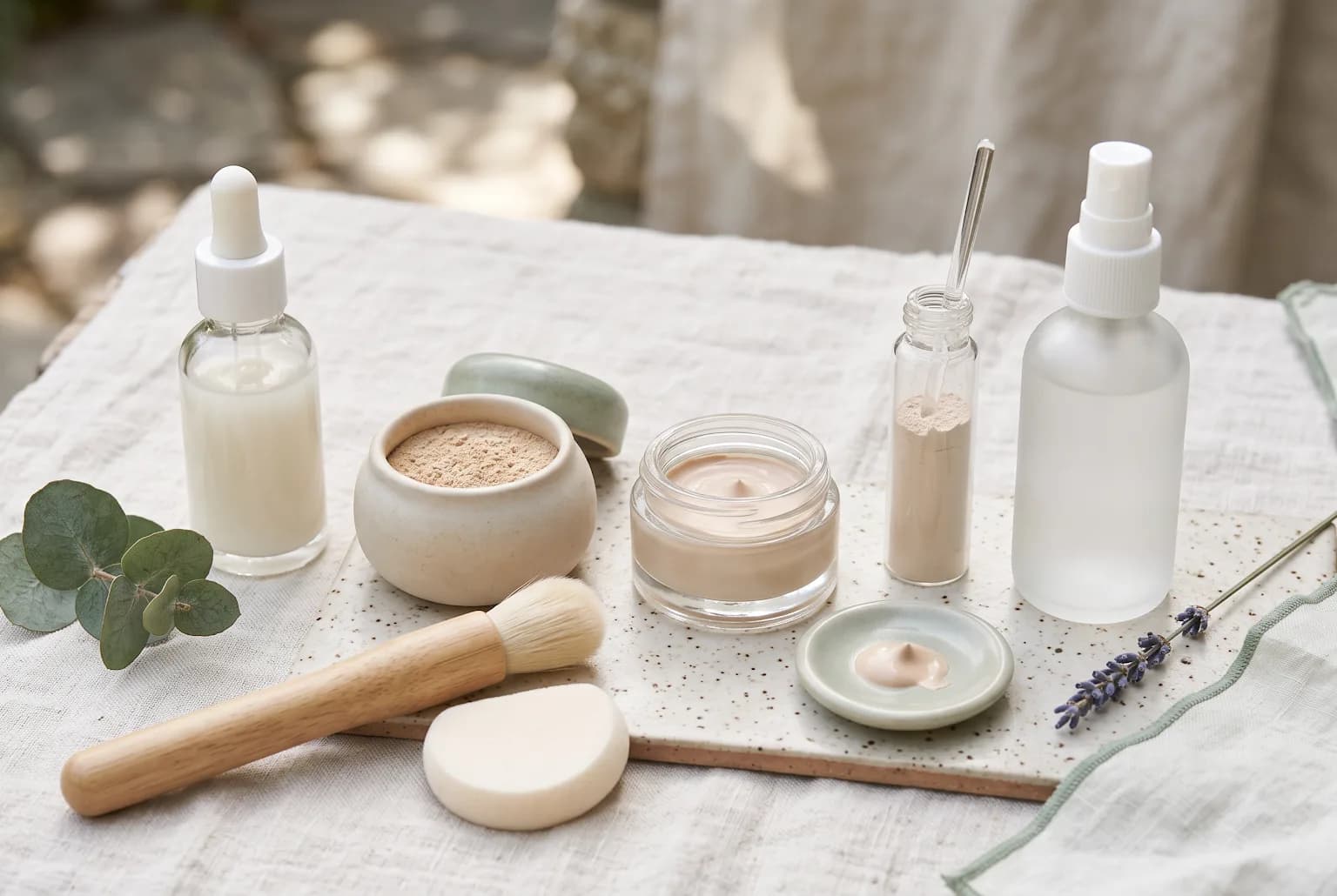 Touch-up kit with translucent powder, blotting papers, and travel setting spray