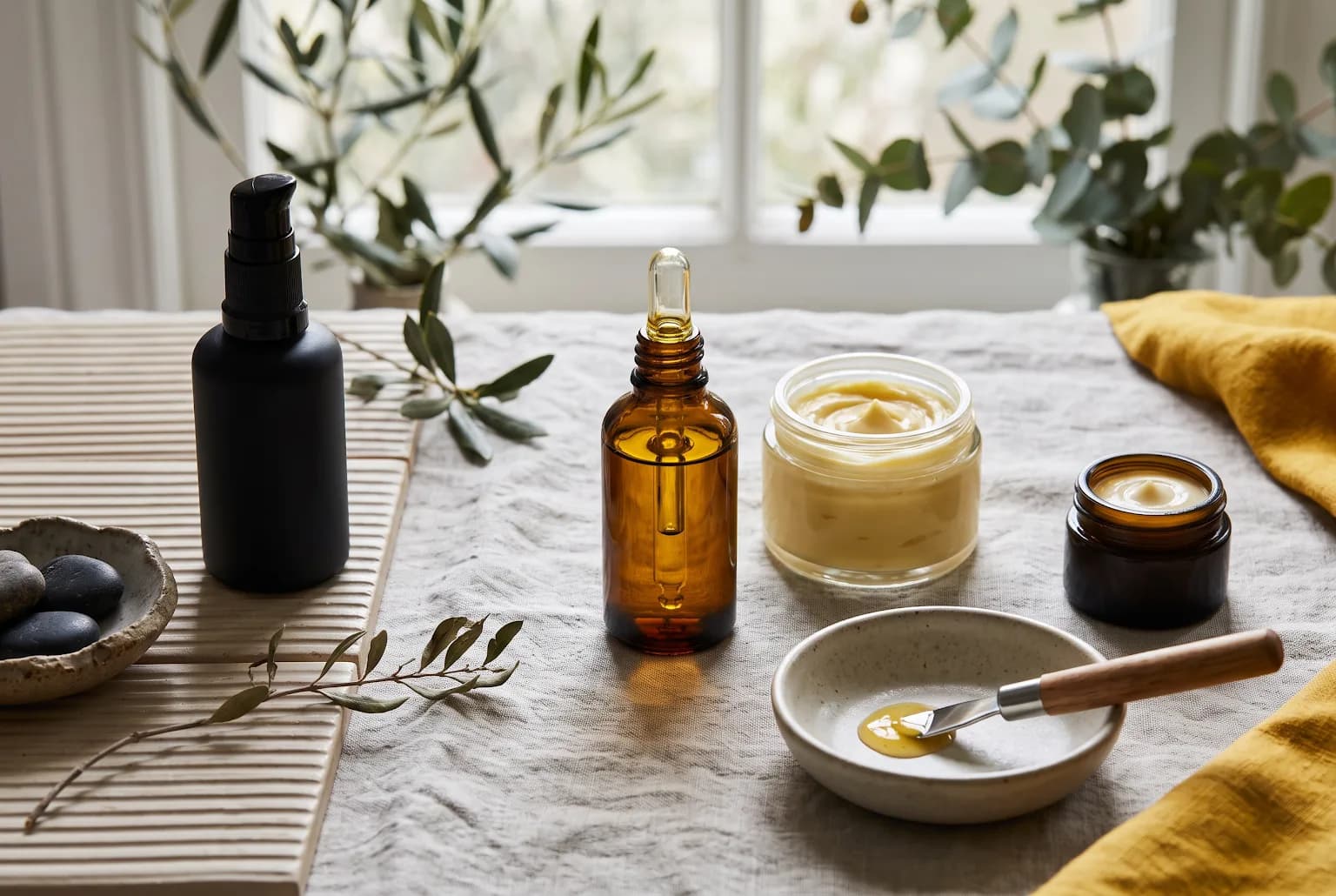 Open jar of rich night cream with textured swipe and warm light