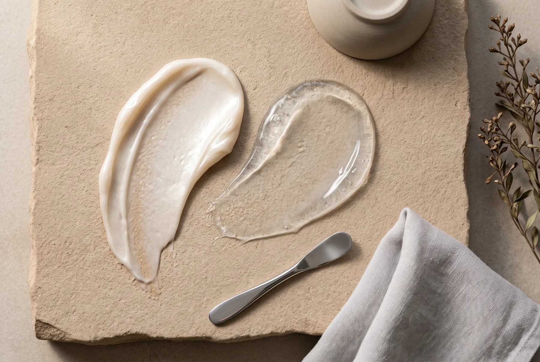 A dense cream texture and a translucent gel texture shown side by side