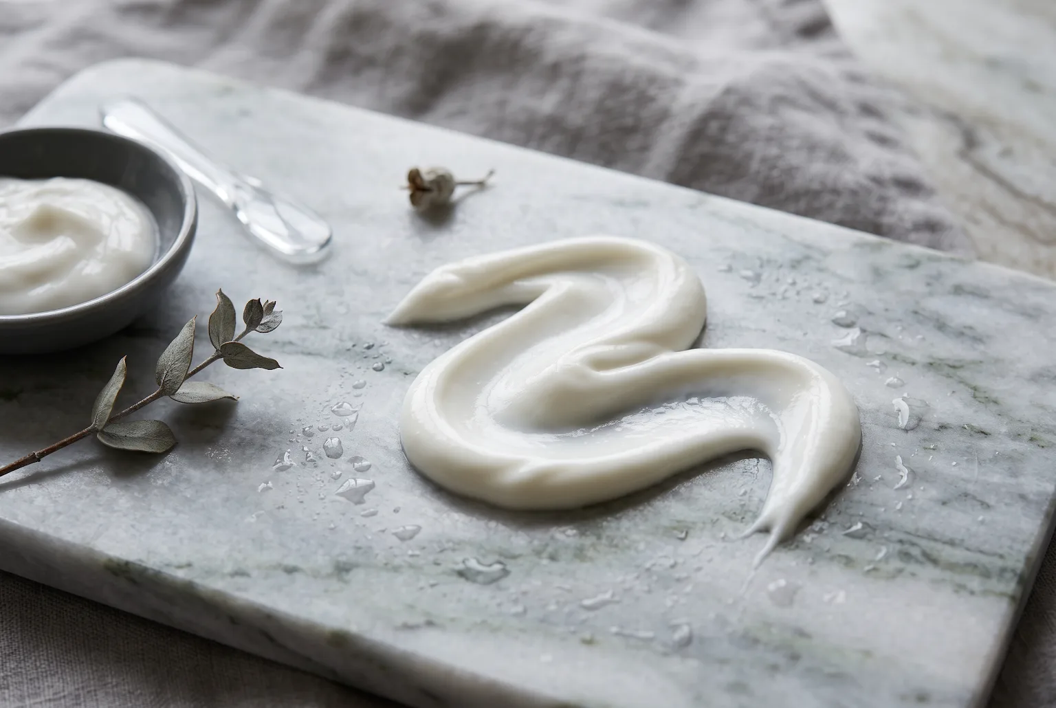 Cream ribbon on marble showing rich cushion and texture