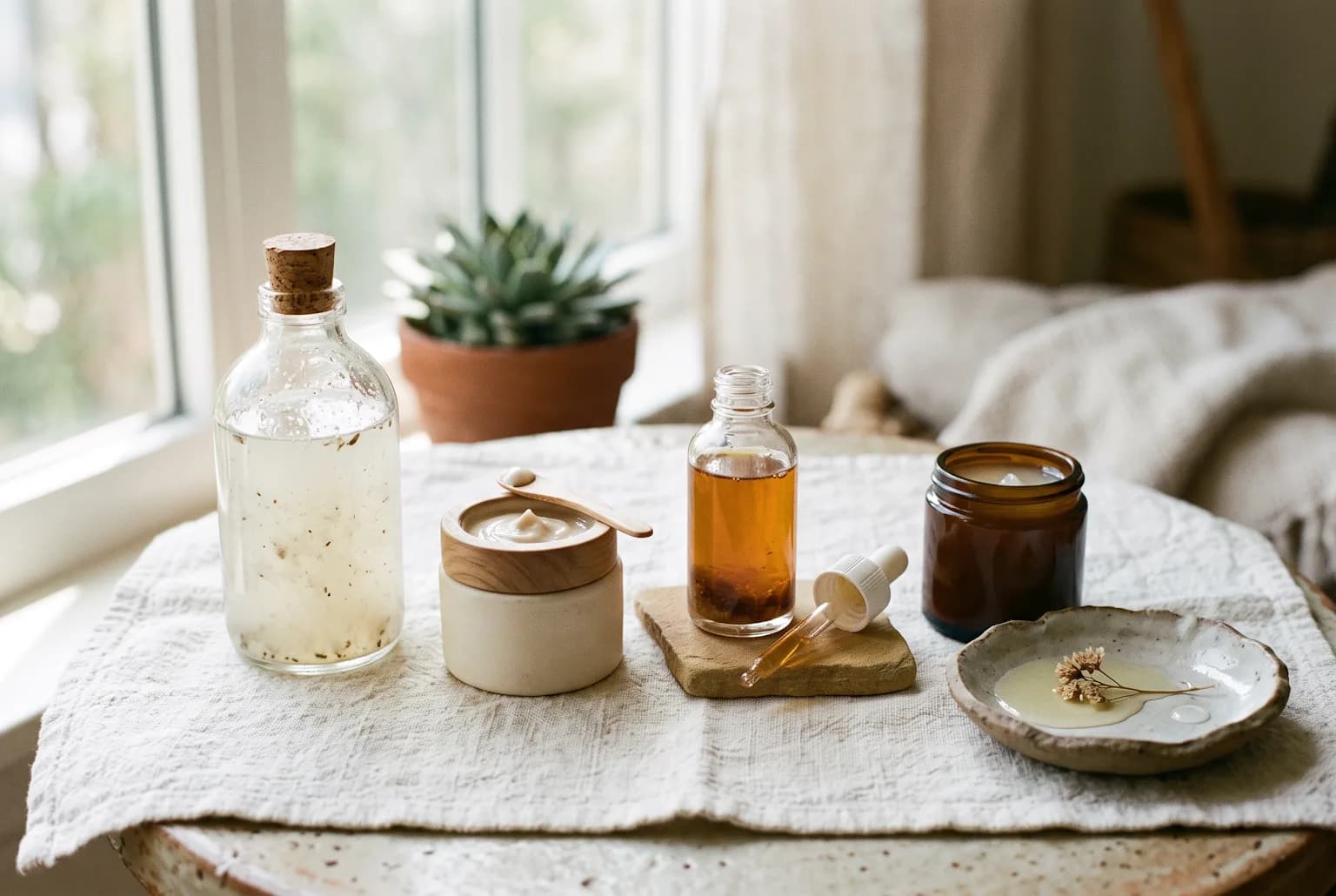 Three amber jars representing core routine steps