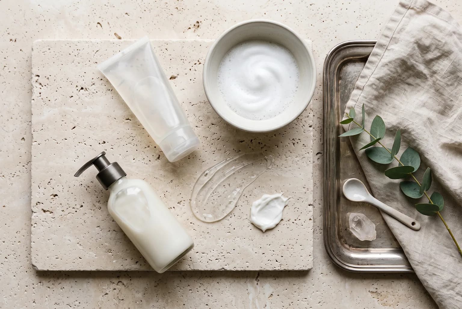 Unbranded gel, foam, and cream skincare textures arranged as a formula-selection guide