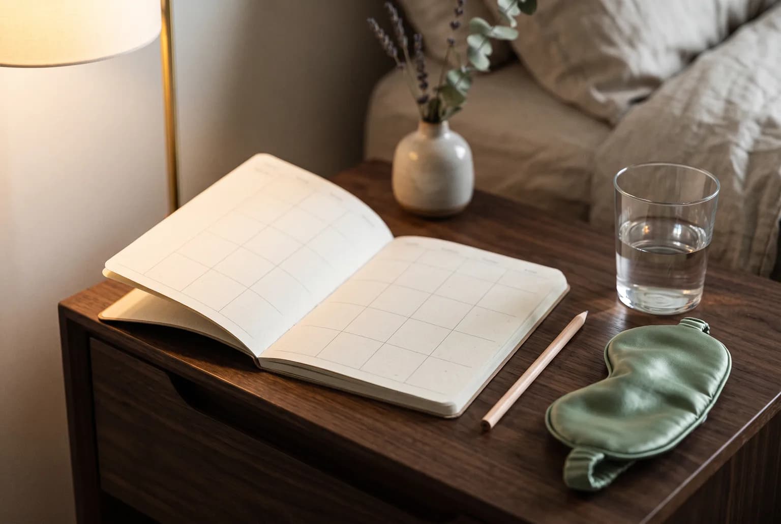 A quiet bedside setup representing a measured skin-tracking routine