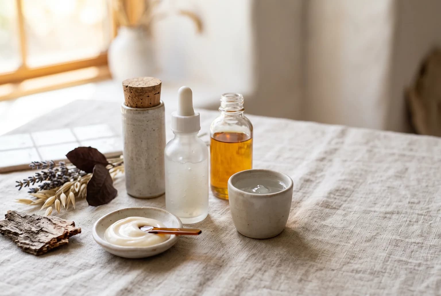 Translucent Petri dishes, gauze, and a handheld device on marble