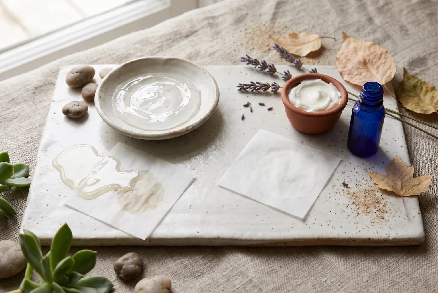 Clear gel swatch representing lightweight textures for oily skin