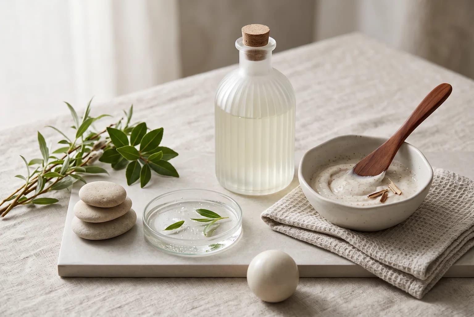 A softly lit upper back illustrating a body-focused cleansing routine