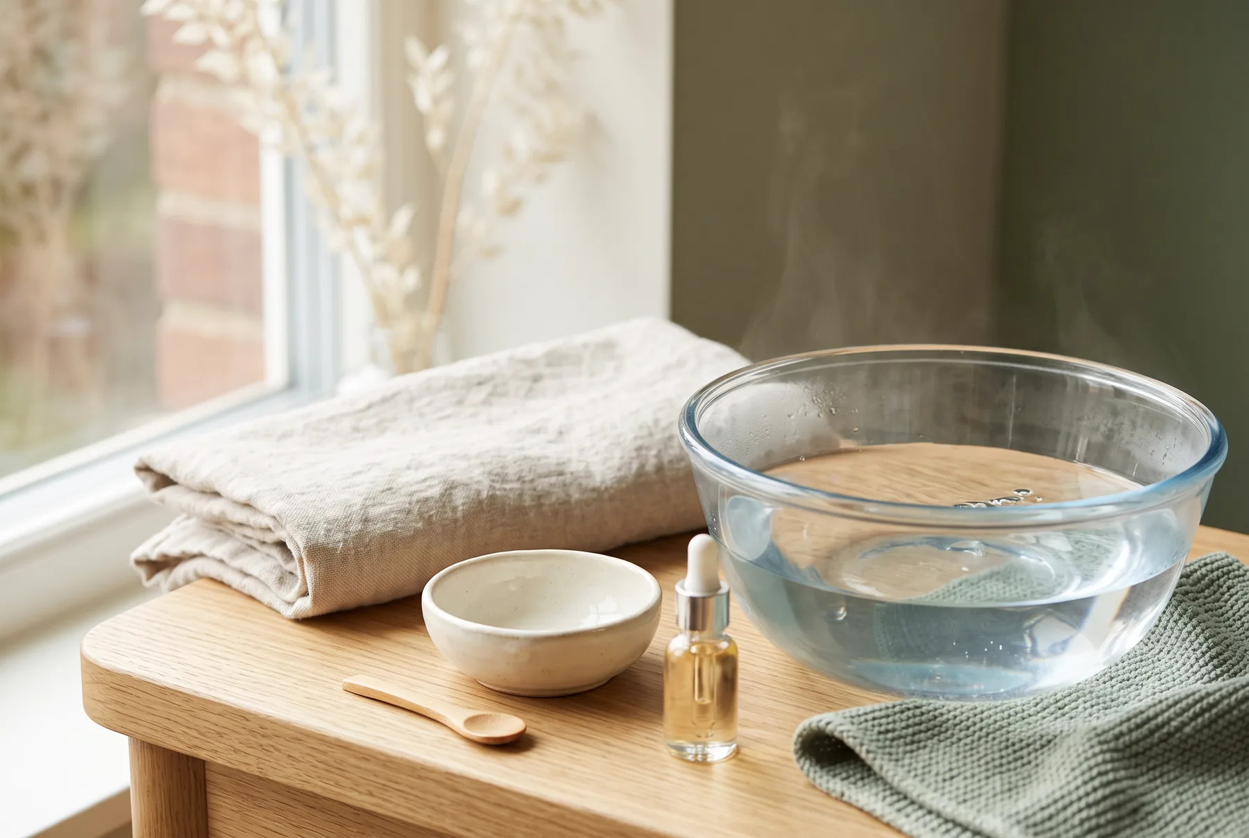 Hands rinsing gently over a ceramic sink