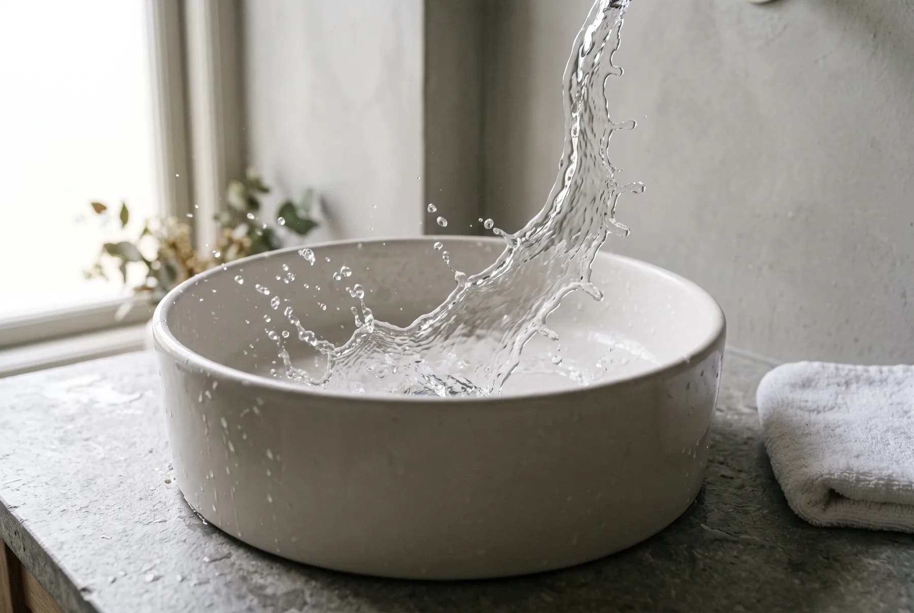 Hands rinsing a gentle facial cleanser at a porcelain sink