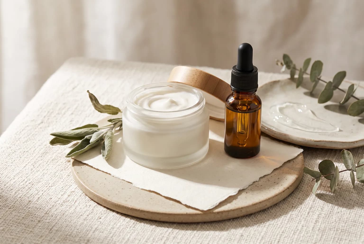 Person gently pressing moisturizer into skin during an evening routine